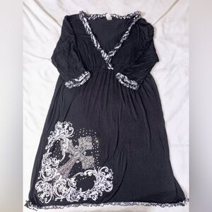 L&B Black Long Sleeve Dress with Cross Design